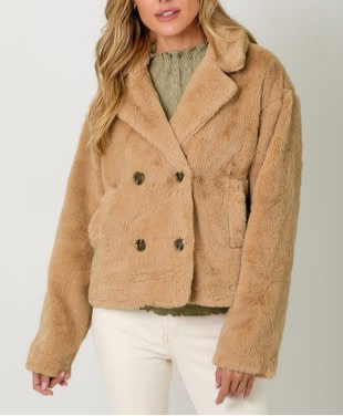 Camel Faux Fur Button Coat