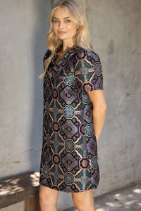 Multi V-Neck Mandala Jaquard Dress