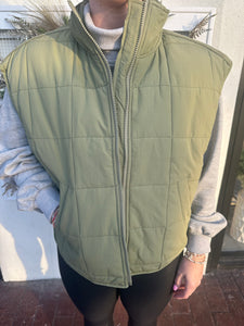 Olive Oversized Quilted Vest