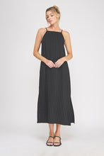 Load image into Gallery viewer, Black Pinstripe Linen Maxi Dress