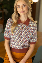 Load image into Gallery viewer, Brown Pearl Button Abstract Ribbed Knit Top
