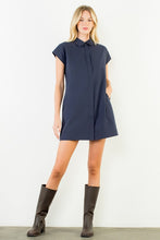Load image into Gallery viewer, Navy Button Down Collared Short Dress (THML)