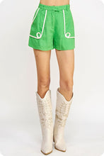 Load image into Gallery viewer, Vibrant Green Braid Trim Linen Shorts