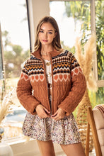 Load image into Gallery viewer, Rust Nordic Zip Up Knit Puff Jacket