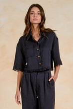 Load image into Gallery viewer, Navy SS Button Down Fray Hem Top