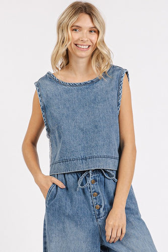 Denim Round Neck Tank Top