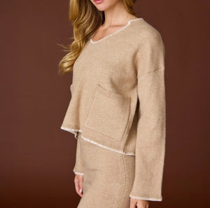 Taupe Stitch Detail Sweater