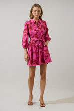 Load image into Gallery viewer, Pink Print Collared Belted Mini Dress