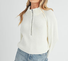 Load image into Gallery viewer, Soft Ribbed Half Zip Sweater White