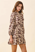 Load image into Gallery viewer, Beige LS Floral Print Buckle Belt Dress