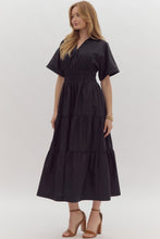 Load image into Gallery viewer, Black V-Neck SS Tiered Maxi Dress