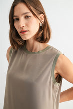 Load image into Gallery viewer, Taupe Satin Rib Neck Midi Dress