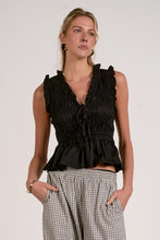 Load image into Gallery viewer, Black Slvls Peplum Tie Frnt Top