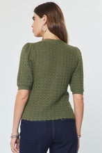 Load image into Gallery viewer, Olive V-Neck Scalloped SS Cardigan Sweater
