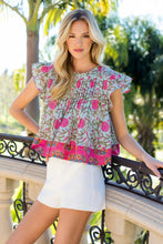 Load image into Gallery viewer, Mint Flutter Slv Pleated Print Top (THML)