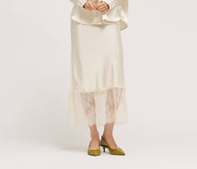 Load image into Gallery viewer, Ivory Lace Bottom Satin Midi Skirt