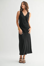 Load image into Gallery viewer, Black Satin V-Neck Maxi Dress