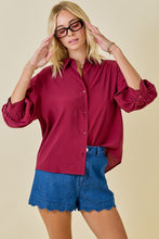 Load image into Gallery viewer, Button Down Collared 3/4 Puff Slv Top Maroon