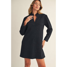 Load image into Gallery viewer, Black LS Herringbone Pattern Shift Dress