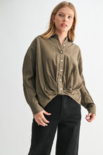 Load image into Gallery viewer, Slate Texture Twist Hem Button Down Top