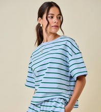 Load image into Gallery viewer, Baby Blue/Green Striped Top + Skort Set