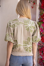 Load image into Gallery viewer, Olive Floral Embroidery Top