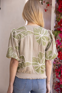 Olive Floral Embroidery Top