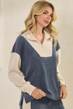 Load image into Gallery viewer, Denim/Ivory Corduroy Two Tone Half Zip Top w/ Pants