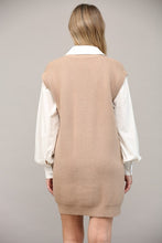 Load image into Gallery viewer, Latte/White Cable Knit Twofer Shirt Dress
