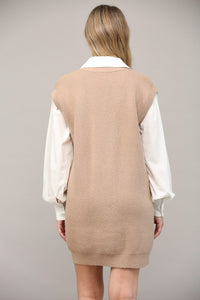 Latte/White Cable Knit Twofer Shirt Dress