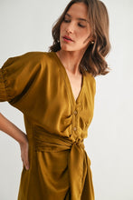 Load image into Gallery viewer, Golden Brown Satin Dolman Slv Tie Frnt Dress