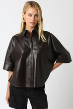 Load image into Gallery viewer, Brown Leather SS Button Down Top