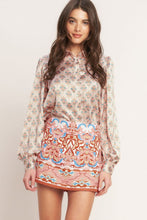 Load image into Gallery viewer, Silky Printed Button LS Blouse Ivory/Pink