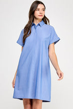 Load image into Gallery viewer, Blue Striped SS Shirt Dress