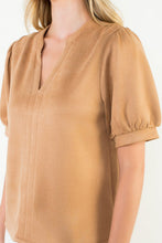 Load image into Gallery viewer, Camel Suede Puff Slv Top (THML)