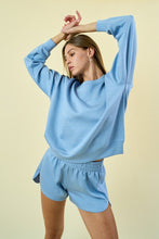 Load image into Gallery viewer, Soft Blue Scuba Sweatshirt/Short Set
