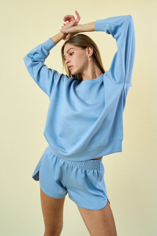 Soft Blue Scuba Sweatshirt/Short Set