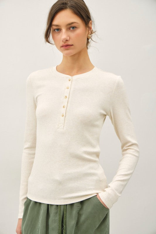 Oatmeal Modal Ribbed LS Henley Top