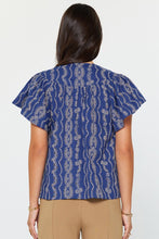 Load image into Gallery viewer, Berry Blue Eyelet Gold Button Flutter Slv Top