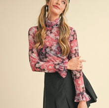 Load image into Gallery viewer, Mauve Pink Floral Mesh LS Top