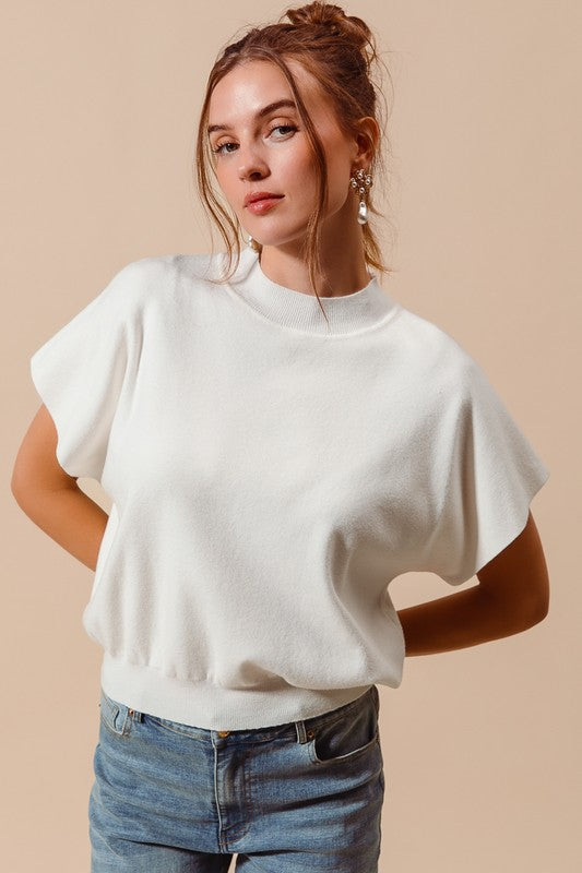 Dolman Sweater Knit Top White