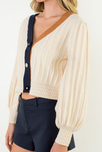 Load image into Gallery viewer, Cream Colorblocked Knit Cardigan (THML)