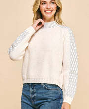 Load image into Gallery viewer, Ivory/Grey Stitching Mock Neck Sweater