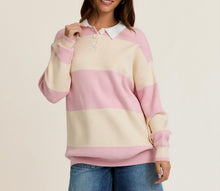 Load image into Gallery viewer, Pink Cream Striped Collar Sweater