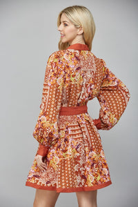 Brown Multi Print LS Shirt Dress