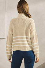 Load image into Gallery viewer, Oatmeal Striped Ribbed Half Zip Sweater Top