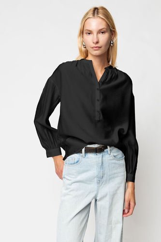 Black Button Down LS Blouse