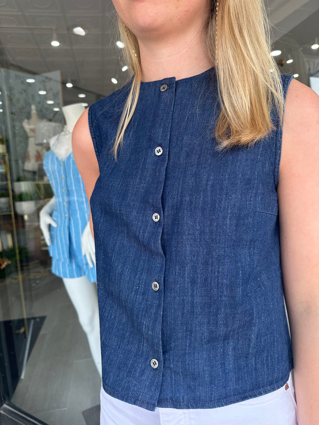 Denim Button Slvls Top