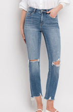 Load image into Gallery viewer, FM Denim HR Distressed Hem Slim Straight Jean