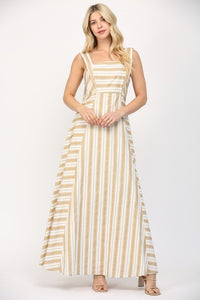 White/Taupe Two Tone Striped Maxi Dress